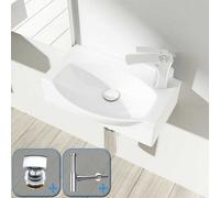 Durovin Bathrooms Compact Wall Hung/countertop Ceramic Sink D Shape Cloakroom Washing Basin - Right Tap Hole With Square Waste Plug&round Bottle