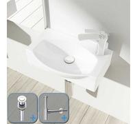 Durovin Bathrooms Compact Wall Hung/countertop Ceramic Sink D Shape Cloakroom Washing Basin - Right Tap Hole With Popup Waste Plug&round Bottle