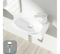 Durovin Bathrooms Compact Wall Hung/countertop Ceramic Sink D Shape Cloakroom Washing Basin - Right Tap Hole With Round Waste Plug