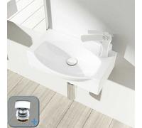 Durovin Bathrooms Compact Wall Hung/countertop Ceramic Sink D Shape Cloakroom Washing Basin - Right Tap Hole With Square Waste Plug