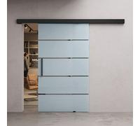 Durovin Bathrooms Durovin 1025 X 2050mm Internal Sliding Glass Door 8mm Frosted Sectioned Glass, Black Bar Handle For Living Room,office