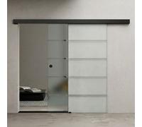 Durovin Bathrooms Durovin 1025 X 2050mm Internal Sliding Glass Door 8mm Frosted Sectioned Tempered Glass, Premium Black Hardware&round Handle