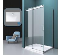 Durovin Bathrooms Durovin 1100X800mm Frameless Sliding Shower Enclosure With Shower Tray