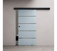 Durovin Bathrooms Durovin 900 X 2050mm Internal Sliding Glass Door 8mm Frosted Sectioned Tempered Glass, Premium Black Hardware&round Handle