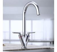 Durovin Bathrooms Kitchen Bathroom Sink Chrome Monobloc Mixer Tap - Dual Lever Swivel Spout - Long Neck