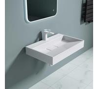 Durovin Bathrooms Luxurious Cast Stone Resin Bathroom Basin - Wall Hung Or Countertop Dual-Installation Basin Sink One Tap Hole - Concealed Waste - 700 x 460mm (WXD)