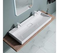 Durovin Bathrooms Luxurious Cast Stone Resin Bathroom Basin - Wall Hung Or Countertop Dual-Installation Basin Sink Two Tap Hole - Concealed Waste - 1200 x 460mm (WXD)