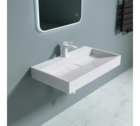 Durovin Bathrooms Luxurious Cast Stone Resin Bathroom Basin - Wall Hung Or Countertop Dual-Installation Basin Sink One Tap Hole - Concealed Waste - 800 x 460mm (WXD)