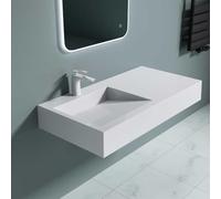 Durovin Bathrooms Luxurious Stone Resin Basin with Side Shelf - Wall Hung Or Countertop Basin Bathroom Sink -1000mm x 500mm- No Waste Required