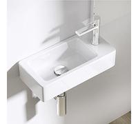 Durovin Bathrooms Mini Ceramic Basin | Wall Hung Mount | Rectangular Cloakroom Wash Sink | One Right Hand Tap Hole
