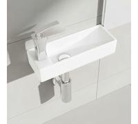 Durovin Bathrooms Mini Ceramic Sink 380 x 140 x 80mm (WxDxH) - Wall Hung Mount - Ultra Slim Rectangular Cloakroom Hand Washing Basin - One Left Hand Tap Hole