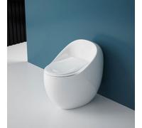 Durovin Bathrooms Modern Ceramic Toilet Pan & Build In Cistern Back To Wall White Gloss Round Shape Unibody Design