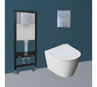 Durovin Bathrooms Modern Streamline Wall Hung Toilet Pan with 1.16M Concealed Cistern Frame (Toilet with Cistern Frame)