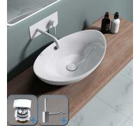 Durovin Bathrooms Oval Countertop Basin Ceramic Bathroom Basin With Overflow Slot 590 X 380 X 190mm With Square Waste Plug&bottle