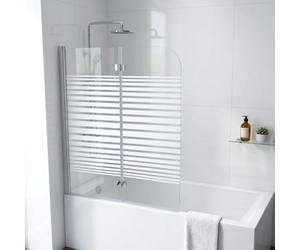 Durovin Bathrooms Over Bath 1200×1400mm Shower Screen 180° Hinged 2 Fold Folding Shower Bath Screen Reversible Glass Panel 6mm Toughened Safety Frosted Striped Glass