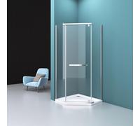 Durovin Bathrooms Pentagonal Corner Shower Enclosure 1000 x 1000mm - Pivot Hinged Door - 8mm Tempered Safety Glass with Nano Coating - Reversible Polished Stainless Steel Fittings