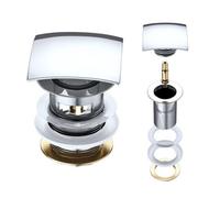 Durovin Bathrooms Push Pop Up Chrome Basin Waste Plug - Slotted Suitable For Sink With Overflow - Rising Square Push Button