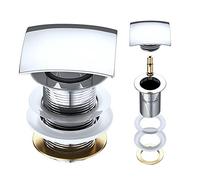 Durovin Bathrooms Push Pop Up Chrome Basin Waste Plug - Unslotted Suitable for Sink Without Overflow - Rising Square Push Button (PU06)