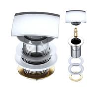 Durovin Bathrooms Push Pop Up Chrome Basin Waste Plug - Unslotted Suitable For Sink Without Overflow - Rising Square Push Button