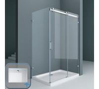 Durovin Bathrooms Rectangular 1100X800mm Frameless Sliding Shower Enclosure With Shower Tray