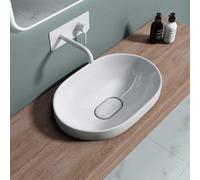 Durovin Bathrooms Semi Recessed Ceramic Basin - Self Rimming Inset Bathroom Sink - Oval Without Overflow Slot - Concealed Waste