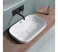 Durovin Bathrooms Semi Recessed Ceramic Basin - Self Rimming Inset Sink - Curved Rectangular with Overflow Slot - 610 x 405mm (WXD)