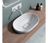 Durovin Bathrooms Semi Recessed Ceramic Basin - Self Rimming Inset Sink - Oval Without Overflow Slot - Concealed Waste - 600 x 400mm (WXD)