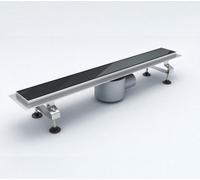 Durovin Bathrooms Stainless Steel Linear Floor Shower Drain Include Black Glass Channel Tile (900mm X 70mm)