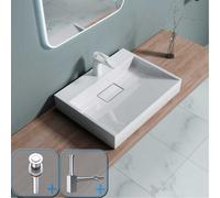 Durovin Bathrooms Stone Resin Basin - Wall Hung/countertop Basin Sink-600X380mm(Wxd) With Pop Up Waste Plug&square Bottle