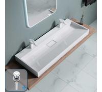 Durovin Bathrooms Stone Resin Basin - Wall Hung Or Countertop Basin Sink - 1200 X 460mm (Wxd) With Pop Up Waste & Square Bottle