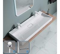 Durovin Bathrooms Stone Resin Basin - Wall Hung Or Countertop Basin Sink - 1200 X 460mm (Wxd) With Pop Up Waste & Round Bottle