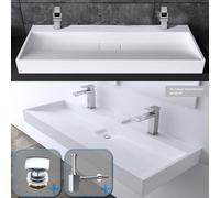 Durovin Bathrooms Stone Resin Basin - Wall Hung Or Countertop Basin Sink - 1200 X 460mm (Wxd) With Square Waste & Square Bottle