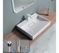 Durovin Bathrooms Stone Resin Basin-Wall Hung Or Countertop Basin Sink-600X380mm(Wxd) With Chrome Filter Waste&square Bottle Trap