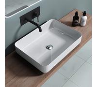 Durovin Bathrooms Stone Resin Bathroom Basin, Ultra Thin Rim No Tap Hole, 550 x 400 Countertop Mount Bathroom Vessel, Rectangular