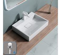 Durovin Bathrooms Stone Resin Bathroom Basin - Wall Hung Or Countertop Basin Sink - 500 X 380mm (Wxd)&push Pop Up Waste