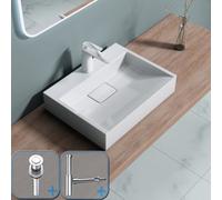 Durovin Bathrooms Stone Resin Bathroom Basin Wall Hung Or Countertop Basin Sink 500 X 380mm(Wxd)&push Pop Up Waste&round Bottle