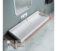 Durovin Bathrooms Stone Resin Wall Hung /countertop Basin-1200 X 460mm (Wxd) With Push Pop Up Waste Plug & Round Bottle Trap