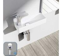 Durovin Bathrooms Wall Hung Mount Mini Ceramic Rectangular Cloakroom Washing Basin - Left Hand Tap With Popup Waste Plug