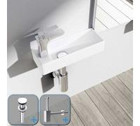 Durovin Bathrooms Wall Hung Mount Mini Ceramic Rectangular Cloakroom Washing Basin - Left Hand Tap With Round Waste Plug&bottle