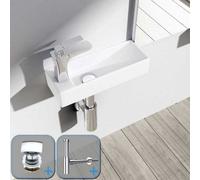Durovin Bathrooms Wall Hung Mount Mini Ceramic Rectangular Cloakroom Washing Basin - Left Hand Tap With Square Waste Plug&round Bottle