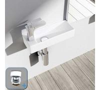 Durovin Bathrooms Wall Hung Mount Mini Ceramic Rectangular Cloakroom Washing Basin - Left Hand Tap With Square Waste Plug