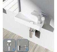 Durovin Bathrooms Wall Hung Mount Mini Ceramic Rectangular Cloakroom Washing Basin - Right Hand Tap With Round Waste Plug&bottle
