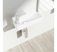 Durovin Bathrooms Wall Hung Mount Mini Ceramic Rectangular Cloakroom Washing Basin Ultra Slim - Left Hand Tap Hole
