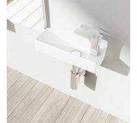Durovin Bathrooms Wall Hung Mount Mini Ceramic Rectangular Cloakroom Washing Basin Ultra Slim - Right Hand Tap Hole