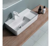 Durovin Bathrooms Wall Hung Or Counter Top Ceramic Basin - Single Tap Hole With Drainboard - Rectangular 450 X 305mm