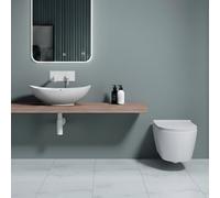 Durovin Bathrooms Wall Hung Toilet And Cloakroom Basin Set, Modern Floating Bathroom Suite, Space-Saving Wall Mounted Wc & Countertop Basin