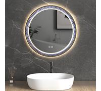 Durovin Bathrooms Wall Mounted Illuminated Led Bathroom Round Mirror Touch Sensitive Switch 3 Colors Mode And Anti Fog 600 X 600mm
