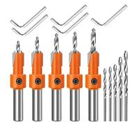 Durratou 5 Piece Quick Change 8mm Adjustable Countersink Drill Bit Set Orange Alloy + Carbon Steel with 5Pcs Replaceable Drill Bits