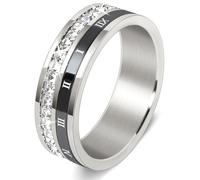 DURSI Men’s Spinner Ring for Women, Roman Numeral Stainless Steel Fidget Ring for Anxiety with Cubic Zirconia, Stainless Steel, Cubic Zirconia