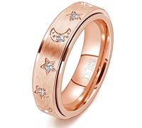 DURSI Moon Star Spinner Ring Fidget Anxiety Worry Rings for Women Girls Stainless Steel Engagement Wedding Promise Band with CZ Diamonds Silver Rose Gold 6mm, 9 UK, Metal, Cubic Zirconia